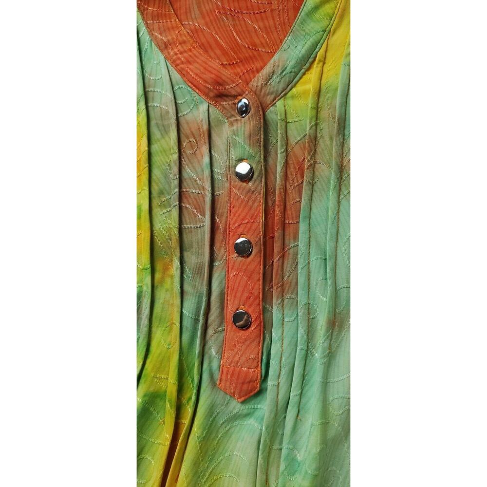 Cocomo Womens Tie Dye Embroidered Tunic Top Orange Green 3/4 Sleeve Sharkbite L - Picture 4 of 8